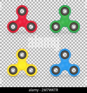 Ein realistischer Satz von Angstlinderungsspielzeug. Fidget-Fingerspinner-Stress. Collection Handspinner isoliert auf weißem Hintergrund. Vektordarstellung. Eps 10. Stock Vektor