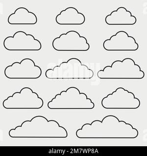 Gruppe von Wolkensymbolen auf blauem Hintergrund. Sammlung verschiedener Wolkensymbole.Vektordarstellung. Eps 10 Stock Vektor