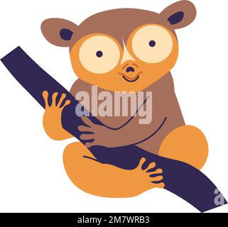 Tropische Tiere, Lemuren oder Tarsier auf dem Ast Stock Vektor