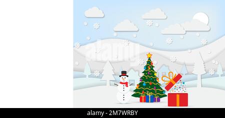 Neujahr und Weihnachtslandschaft für Papierkunst. Vektordarstellung. Eps 10. Stock Vektor