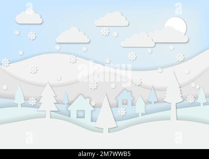 Winterlandschaft für Papierkunst. Vektordarstellung. Eps 10. Stock Vektor