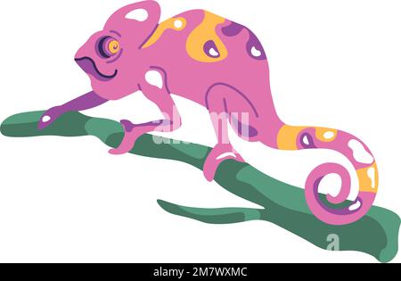 Tropische Tiere und Reptilien, Eidechse auf dem Ast Stock Vektor