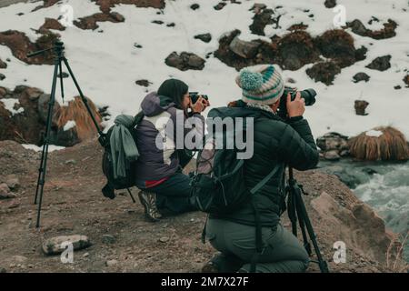 Kajon von Maipu, Chile-22. Juni 2014: Fotograf macht Fotos auf den Anden Stockfoto