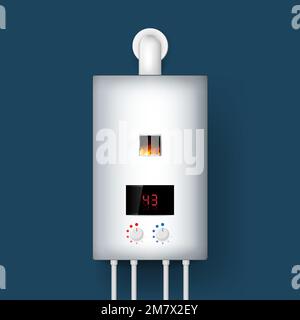Gaskessel, Warmwasserbereiter. 3D-Rendering. Isoliert im Hintergrund. Vektordarstellung. Eps 10. Stock Vektor