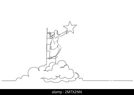 Abbildung einer muslimischen Frau, die nach den Sternen streckt. Strichgrafiken Stock Vektor