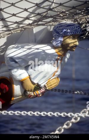 Galionsfigur des omanischen Marineschiffs Shabab Oman, Stockfoto