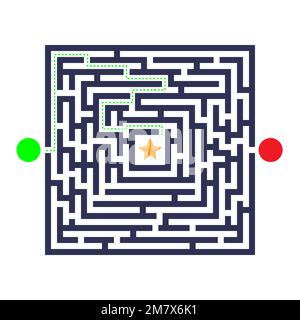 Labyrinth-Spiel. Drei Eingänge, eine Ausfahrt und eine rechts. Aber viele Wege in eine Sackgasse. Vektordarstellung. Eps 10. Stock Vektor