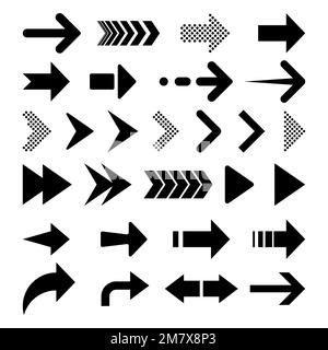 Pfeilsymbol. Großer Satz flacher Vektorpfeile. Sammlung von Konzeptspfeilen isoliert auf weißem Hintergrund. Vektordarstellung. Eps 10. Stock Vektor
