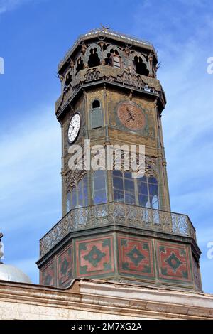 Der Uhrenturm der großen Moschee von Muhammad Ali Pascha oder Alabaster Moschee in der Zitadelle von Kairo, Salah El DIN Castle, Kairo Zitadelle Uhr ist Ägyptens Stockfoto