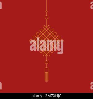 Das goldene chinesische Knotenamulett. Frohes Chinesisches Neujahr. Das Jahr des Kaninchens. 2023. Vektordarstellung, flaches Design Stock Vektor