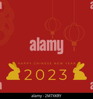 Frohes Chinesisches Neujahr. Das Jahr des Kaninchens. 2023. Hängende Laternen. Vektordarstellung, flaches Design Stock Vektor