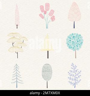 Niedliche Pastell Kiefer Sticker Vektor-Set Stock Vektor