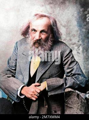 Dimitri Ivanovitch Mendeleiev (1834-1907) chimiste russe - Portrait de Dimitri Ivanovich Mendeleiev , Mendeliev (ou Dmitri Mendeleev, 1834-1907) : russischer Chemiker - Colorisation digital d'apres l'originale Stockfoto