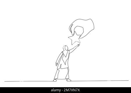 Cartoon einer muslimischen Frau, die den Stern in der Hand hält. Einzeiliger Kunststil Stock Vektor