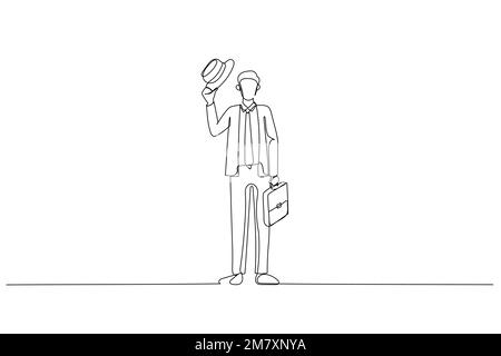 Zeichnung eines Geschäftsmanns im Anzug mit Aktentasche, der zum Geschäftstreffen geht. Einzelne durchgehende Strichgrafiken Stock Vektor