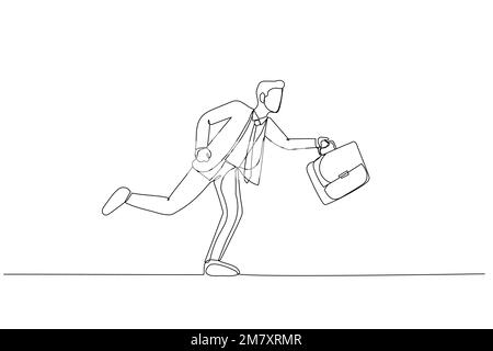 Cartoon eines Geschäftsmannes, der wegen eines Termins mit einem Aktenkoffer läuft. Einzeilige Kunst Stock Vektor