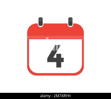 Einfacher Kalender mit Logo-Design für Datum 4. Tag. Kalendersymbol flacher Tag 4. Erinnerungssymbol. Datum des Veranstaltungsplans. Zeitvektor für Besprechungstermin. Stock Vektor