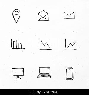 Schwarze Business-Icons Vektor mit Doodle Art Design-Set Stock Vektor
