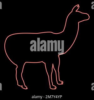 Neon Alpaca Llama Lama Guanaco rot Vektordarstellung Bild flaches Licht Stock Vektor