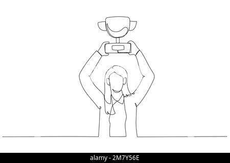 Cartoon einer Geschäftsfrau mit Siegertrophäen-Konzept des Sieges. Einzeiliges Design im Art-Stil Stock Vektor