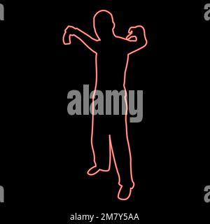 Neonmann mit Schwert Machete Kalte Waffen in der Hand Soldat Soldat in verschiedenen Positionen Hunter mit Messerkampf stellt starken Verteidiger Stock Vektor