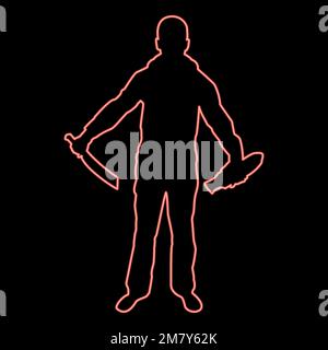 Neonmann mit Schwert Machete entfernen Scheide Degen Kalte Waffen in der Hand Soldat Soldat Soldat in verschiedenen Positionen Hunter mit Messerkampf Stock Vektor