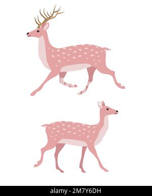 Vektor zwei flache, handgezeichnete rosa Hirsche Stock Vektor