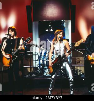 Rockpop, Konzert- und Live-Musik-Sendereihe, Deutschland 1977 - 1982, Sendung vom 21. April 1979, live auf der Bühne: Suzi Quatro, amerikanische Sängerin und Bassistin mit Band Stockfoto