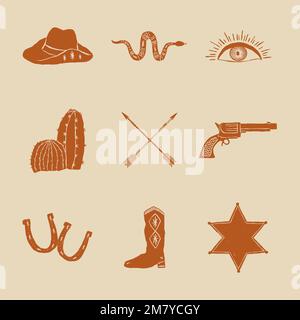 Doodle Cowboy Logo Vektor-Set Stock Vektor