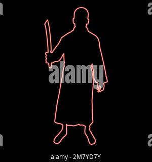 Neonmann mit Schwert Machete Kalte Waffen in der Hand Soldat Soldat in verschiedenen Positionen Hunter mit Messerkampf stellt starken Verteidiger Stock Vektor