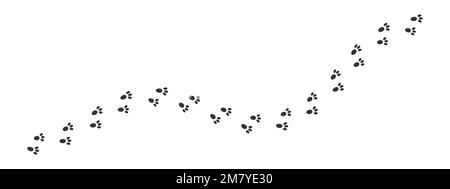 Nasse oder schlammige Fußspuren. Hase-Füße-Stufen. Rabbit Pfote Silhouetten Briefmarken. Spur eines laufenden oder wandelnden Tieres, isoliert auf weißem Hintergrund. Grafische Vektordarstellung Stock Vektor