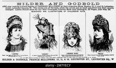 Hilder und Godbolt Millinery Victorian Advertising um c1890 Stockfoto