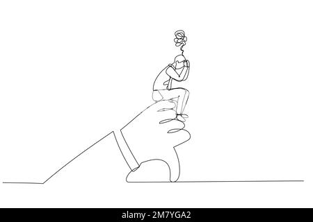 Zeichnen eines Geschäftsmannes trauriges und gestresstes Denken an die Bewertung des negativen Feedbacks durch die Führungskraft. Einzeiliges Design im Art-Stil Stock Vektor