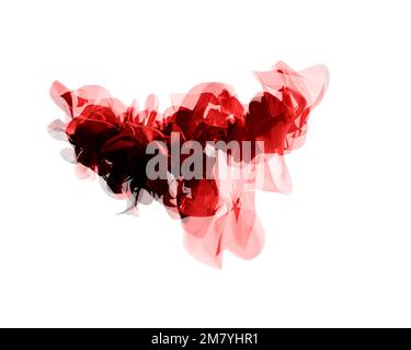 Glatte elegante rote transparente Tuch auf weißem Hintergrund getrennt. Textur aus fliegendem Stoff. Stockfoto