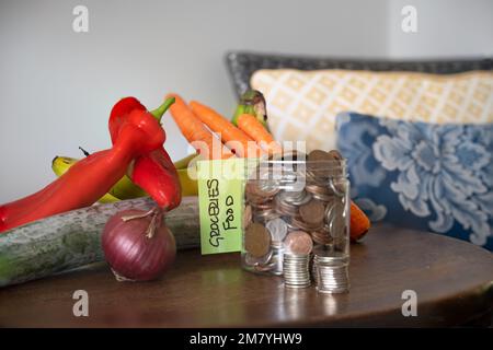 Sparkassenbehälter für Lebensmitteleinkäufe Stockfoto