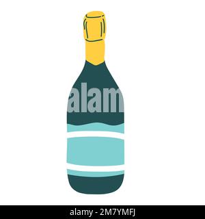 Eine Flasche Champagner Ikone isoliert auf Weiß. Stock Vektor