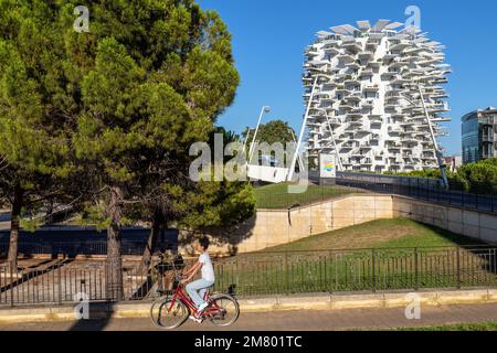 MODERNES GEBÄUDE DAS ARBRE BLANC, DIE ARCHITEKTEN SOO FOUJIMOTO, NICOLAS LAISNE UND MANAL RACHDI, DAS 2019 ZUM SCHÖNSTEN WOHNGEBÄUDE DER WELT GEWÄHLT WURDE, PLACE CHRISTOPHE COLOMB, MONTPELLIER, HERAULT, OCCITANIE, FRANKREICH Stockfoto