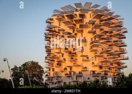 MODERNES GEBÄUDE DAS ARBRE BLANC, DIE ARCHITEKTEN SOO FOUJIMOTO, NICOLAS LAISNE UND MANAL RACHDI, DAS 2019 ZUM SCHÖNSTEN WOHNGEBÄUDE DER WELT GEWÄHLT WURDE, PLACE CHRISTOPHE COLOMB, MONTPELLIER, HERAULT, OCCITANIE, FRANKREICH Stockfoto