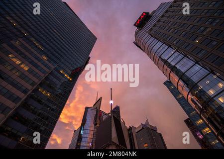 Der Times Square wurde vom Dach des Knickerbocker Hotels in Midtown Manhattan, New York, USA, eingefangen Stockfoto