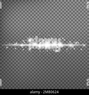 Leuchtendes Licht explodiert auf einem transparenten Hintergrund. Funkelnde magische Staubpartikel. Heller Stern. Vektordarstellung. Eps 10. Stock Vektor