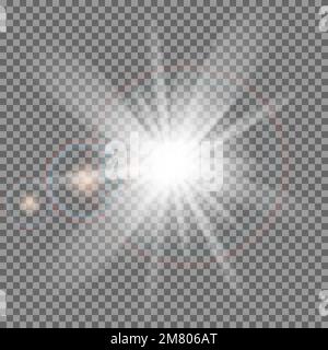 Leuchtendes Licht explodiert isoliert auf transparentem Hintergrund. Vektordarstellung. Eps 10. Stock Vektor