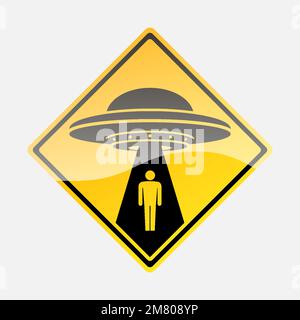 Gelbes Straßenschild mit Text UFO Activity Area isoliert auf weißem Hintergrund. Vektordarstellung. Eps 10. Stock Vektor