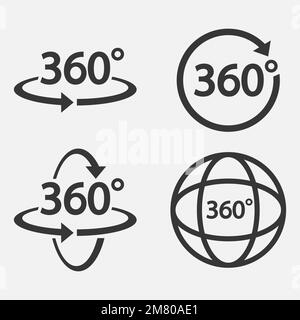 Satz mit 360 Symbolen. Symbol für 360-Grad-Ansicht. Vektordarstellung. Eps 10. Stock Vektor