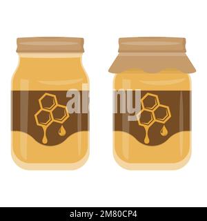 Honig im Glasgefäß isoliert auf weißem Hintergrund. Vektordarstellung. Eps 10. Stock Vektor