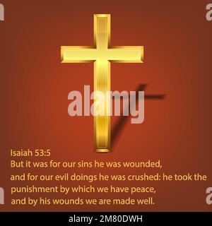 Goldenes christliches Kreuz. Realistisches Kreuz isoliert im Hintergrund. Vektordarstellung. Eps 10. Stock Vektor