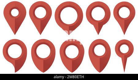 Roter realistischer Kartenzeiger. Vektor für Positionssymbole auf weißem Hintergrund isoliert. Web-Positionspunkt, Zeigerpfeilmarkierung. Vektordarstellung. Eps Stock Vektor