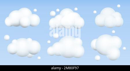 3D Wolken gesetzt. Realistische Wolkensymbole. geometrische 3D-Formen. Vektordarstellung. Eps 10. Stock Vektor