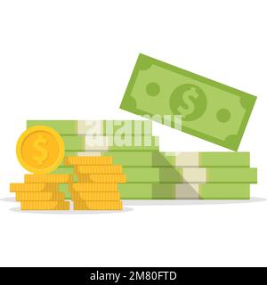 Das Konzept des großen Geldes. Ein großer Haufen Geld. Hunderte von Dollar. Vektordarstellung. Eps 10. Stock Vektor