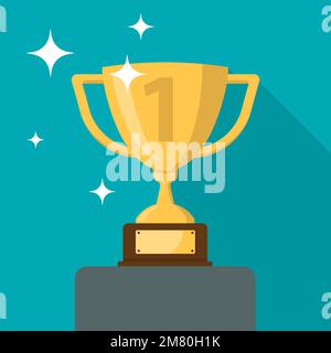 Trophäenbecher. Champion-Trophäe. Glänzender goldener Becher. Sportauszeichnung. Gewinnerpreis. Vektordarstellung. Eps 10. Stock Vektor
