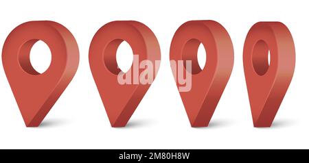 Roter realistischer Kartenzeiger. Vektor für Positionssymbole auf weißem Hintergrund isoliert. Webpositionspunkt, Zeiger 3D Pfeilmarkierung. Vektordarstellung. E Stock Vektor